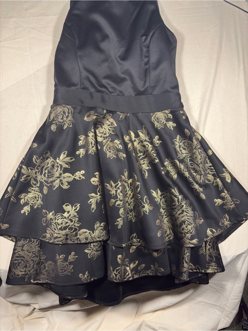 Trixxi Black Gold Floral Metallic Halter Skater Dress Coc Junior XXL NWT